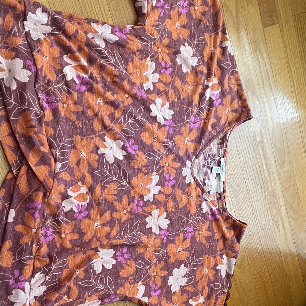 Floral Short Sleeve Top - Orange and Pink